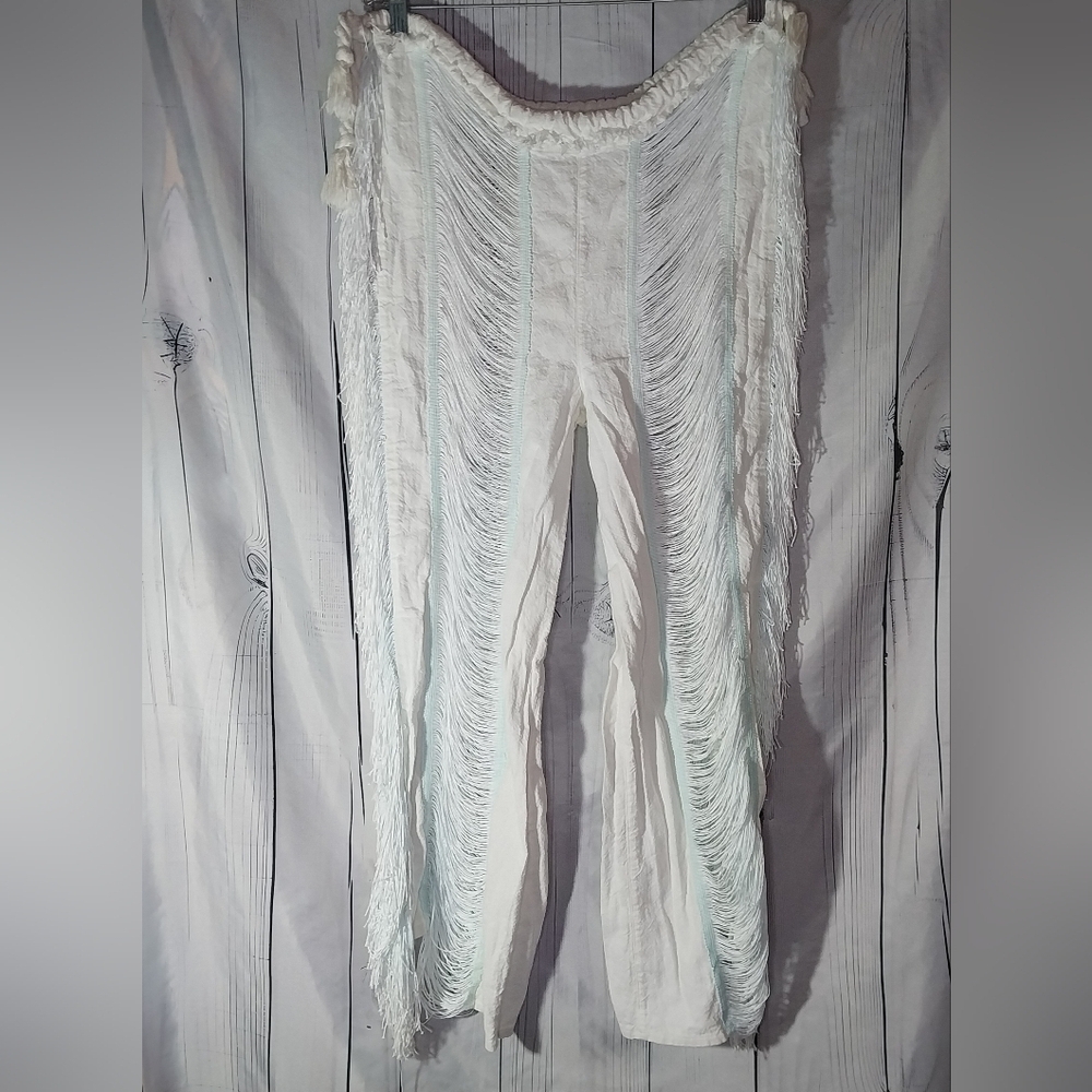 Bless White Fringe Hollowout Streetwear Beach Festival Rave Pants